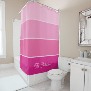 Rideaux De Douche Rose chaud vif Ombre Stripes avec script