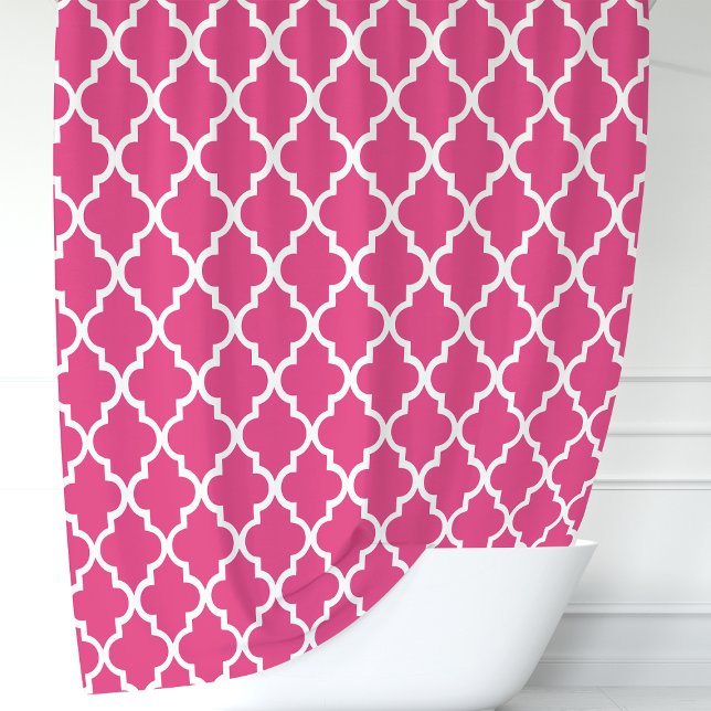 Rideaux De Douche Rose Chaude et Blanc Marocain Quatrefoil (Créateur téléchargé)