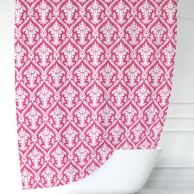 Rideaux De Douche Rose Chaude et Damassé Blanc (Créateur téléchargé)