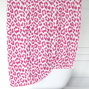 Rideaux De Douche Rose Chaude et Léopard Blanc