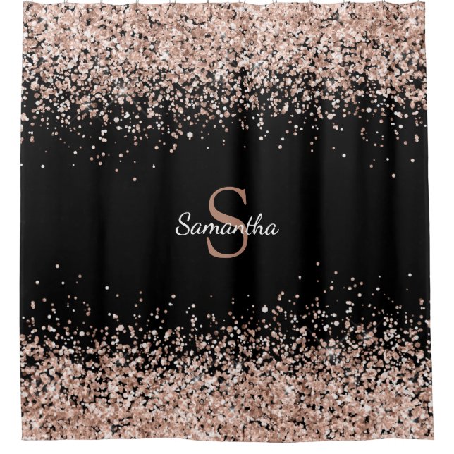 Rideaux De Douche Rose Chic Parties scintillant or Confetti Monogram (Devant)