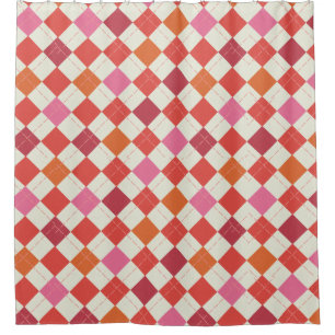 Rideaux De Douche Rose clair, Orange, Rouge, Jacquard blanc