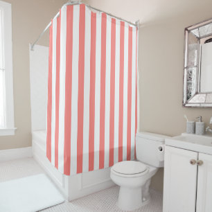 Rideaux De Douche Rose corail et blanc rayures simples 