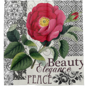 Rideaux De Douche Rose Damask Joli Floral Antique
