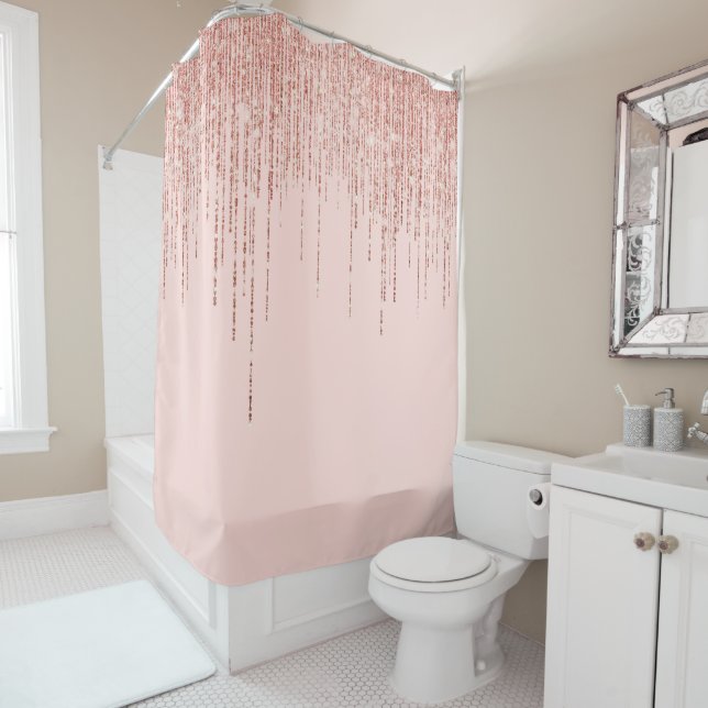 Rideaux De Douche Rose de luxe Gold Sparkly Glitter Fringe (En situation)