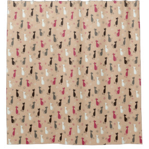 Rideaux De Douche rose de motif de chats
