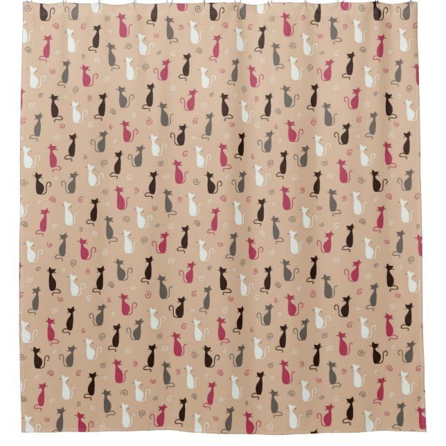 Rideaux De Douche rose de motif de chats (Devant)