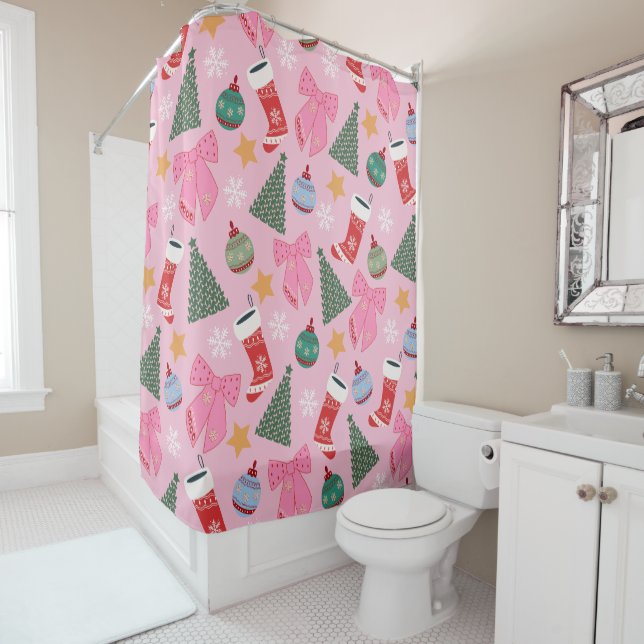 Rideaux De Douche Rose de Noël mignon (En situation)