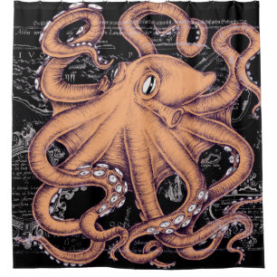Rideaux De Douche Rose de Tentacles d'octopus orangés