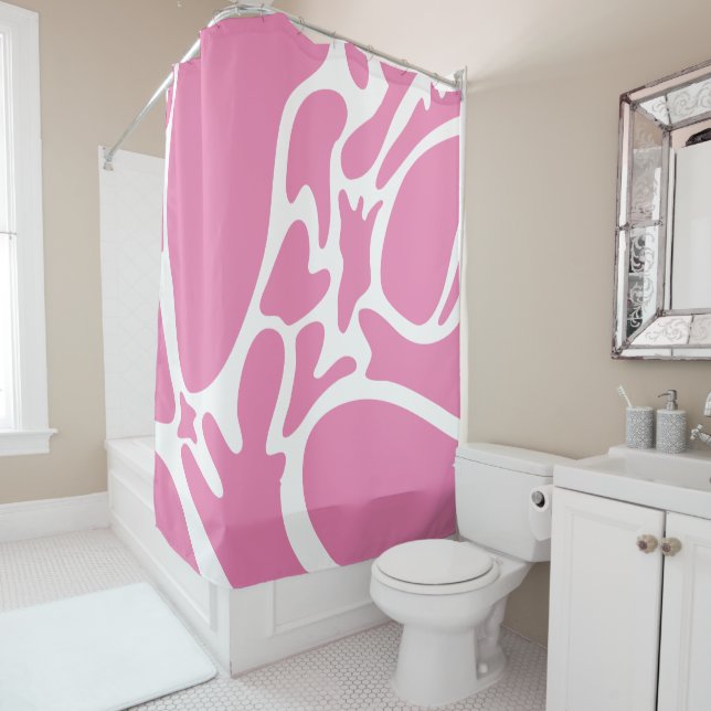 Rideaux De Douche Rose et blanc (En situation)