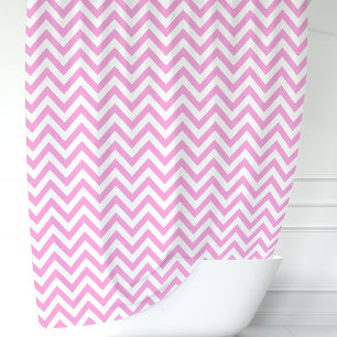 Rideaux De Douche Rose et Chevron Blanc
