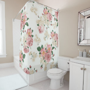 Rideaux De Douche Rose et crème Vintage Floral