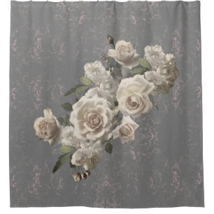 Rideaux De Douche Rose et marbre texture florale