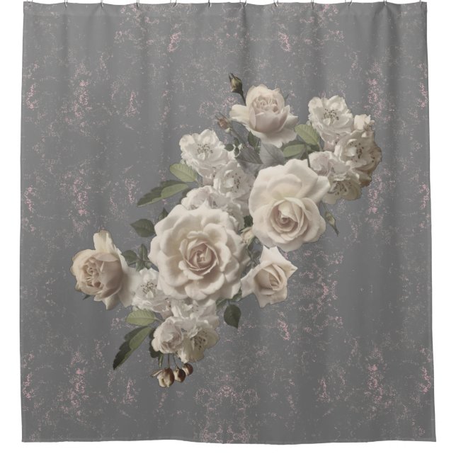 Rideaux De Douche Rose et marbre texture florale (Devant)