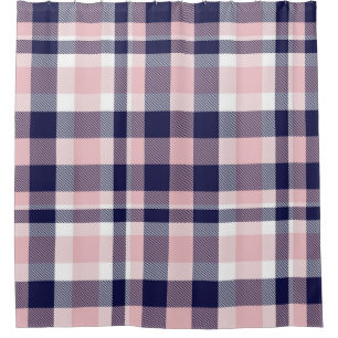 Rideaux De Douche Rose et marine Plaid, à damiers, tartan sans soudu
