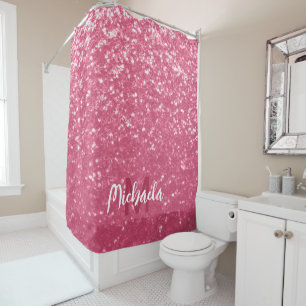 Rideaux De Douche Rose faux pailleté rose clair Monogramme
