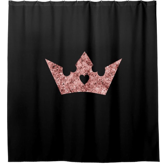 Rideaux De Douche Rose Gold Foil Princesse Couronne sur noir (Devant)