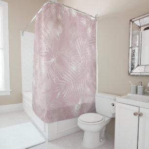 Rideaux De Douche Rose Gold Pink Fleurs Tropicales Feuilles de Palmi