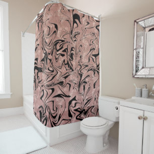 Rideaux De Douche Rose Gold Rose et Noir Marbré Métallisé