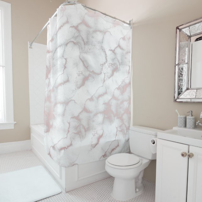 Rideaux De Douche Rose Gold Rose Marbre Moderne Chic Tendance (En situation)