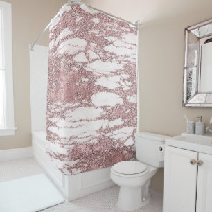 Rideaux De Douche Rose Gold Rose Pailleté Marbre Brillant Élégant Te