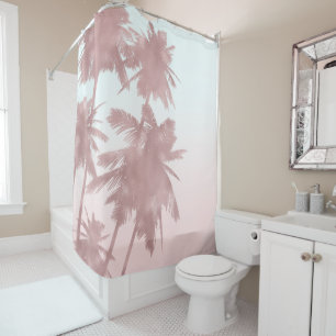 Rideaux De Douche Rose Gold Rose Paumes Plage Ombre Palmiers
