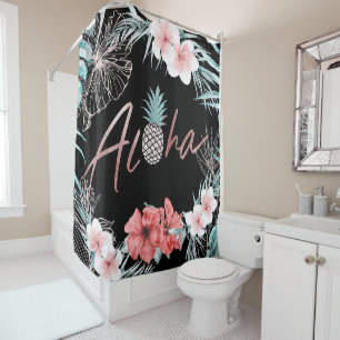 Rideaux De Douche Rose Gold Tropical Botanique Ananas Aloha Chic