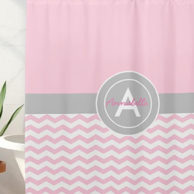 Rideaux De Douche Rose Gris Chevron (Créateur téléchargé)