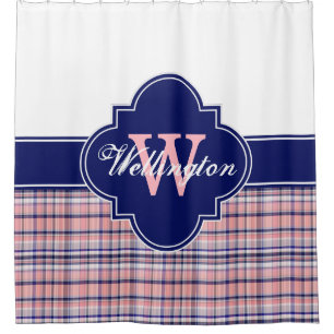 Rideaux De Douche Rose Marine Bleu Blanc Madras Plaid 1ICBR Nom