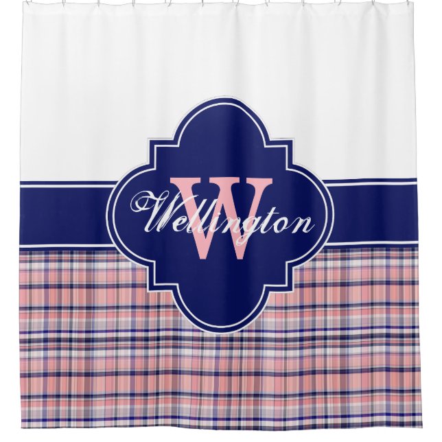 Rideaux De Douche Rose Marine Bleu Blanc Madras Plaid 1ICBR Nom (Devant)