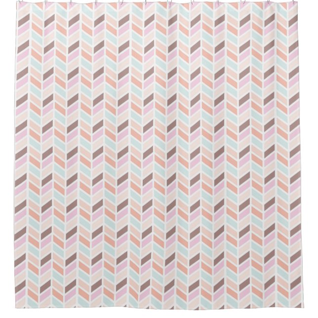 Rideaux De Douche Rose, Mauve, Blue Herringbone Motif Design (Devant)