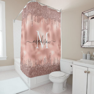 Rideaux De Douche Rose métallique Monogramme Parties scintillant ros