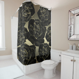 Rideaux De Douche Rose noire et or élégante chic de luxe