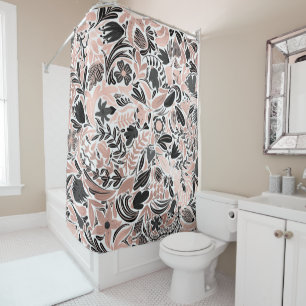 Rideaux De Douche Rose or noir feuille florale Motif d'illustration