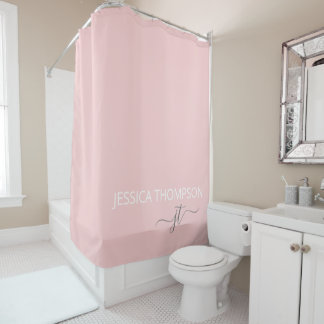 Rideaux De Douche Rose Pâle Féminin Moderne Simple Monogramme Nom