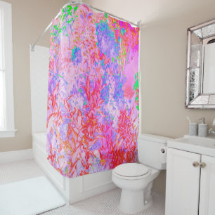Rideaux De Douche Rose pastel et rouge avec paysage d'hortensia bleu