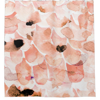 Rideaux De Douche Rose, pivoine, feuille, motif aquarelle.