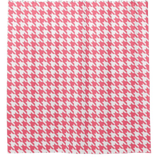 Rideaux De Douche Rose profond et Motif blanc Houndstooth (Devant)
