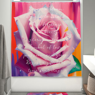 Rideaux De Douche Rose Rose Pâle Gras en Fleur Poème Bohème Artistiq