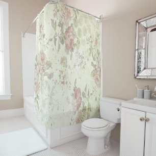 Rideaux De Douche Rose rose verte florale shabby chic cottage core