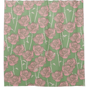 Rideaux De Douche Rose rose verte Retro Y2K les années 70 Motif de f