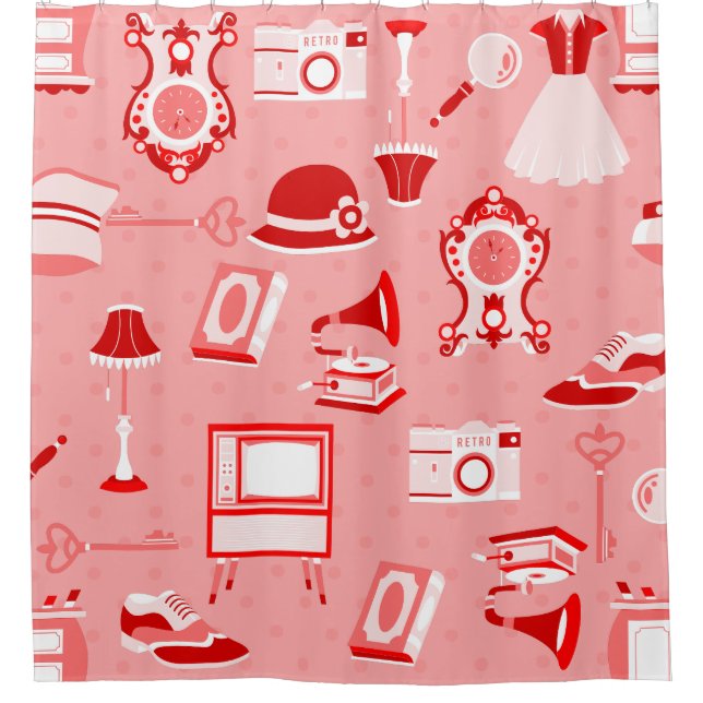 Rideaux De Douche rose rouge flapper antique nostalgie ancienne mode (Devant)
