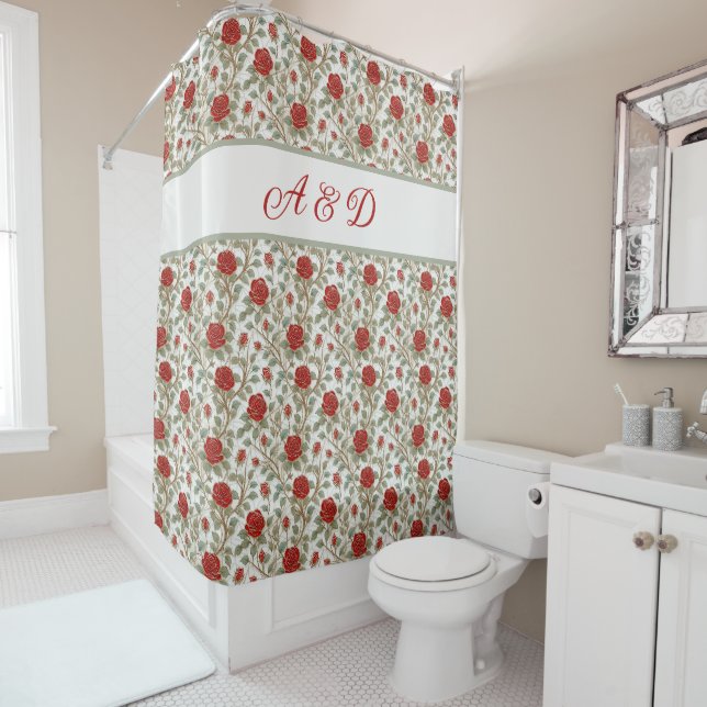 Rideaux De Douche Rose rouge personnalisée (En situation)