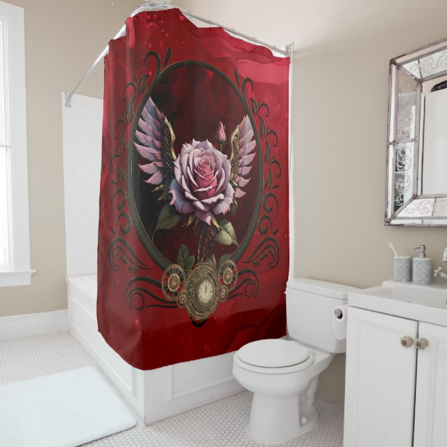 Rideaux De Douche Rose Steampunk (En situation)