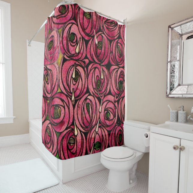 Rideaux De Douche Rose, tableau de Charles Mackintosh (En situation)