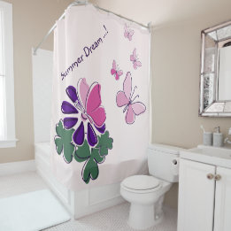 Rideaux De Douche Rose vert pourpre Doodé fleurit papillons Slogan