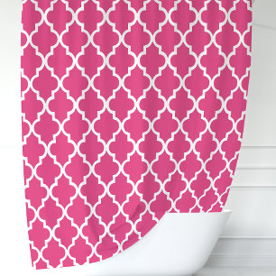 Rideaux De Douche Rose vif et Blanc Quatrefeuille Marocain
