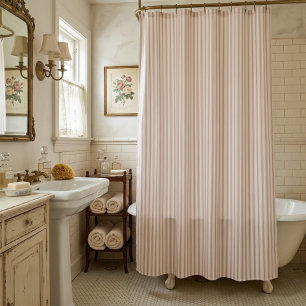 Rideaux De Douche Rose Vintage et Rayures Crème Campagne Française 
