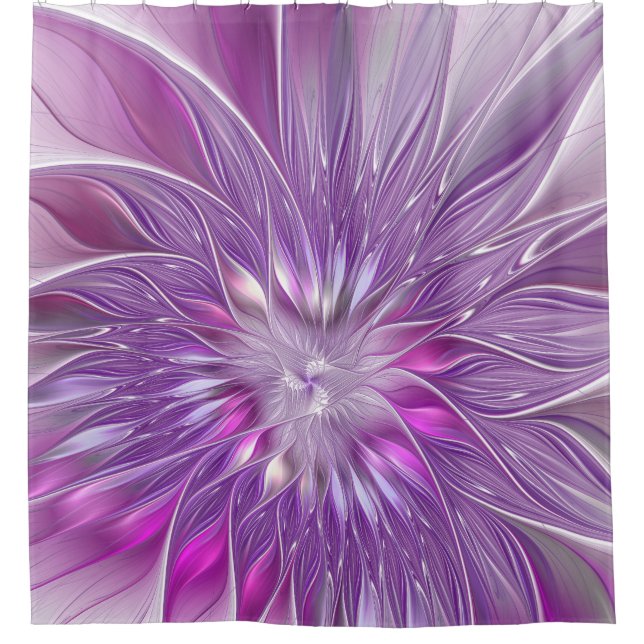 Rideaux De Douche Rose violet passion Fleur Art Abstrait Fractal (Devant)