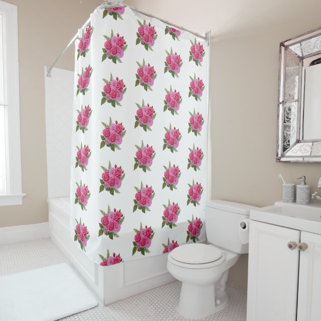 Rideaux De Douche Roses avec Dahlias (En situation)